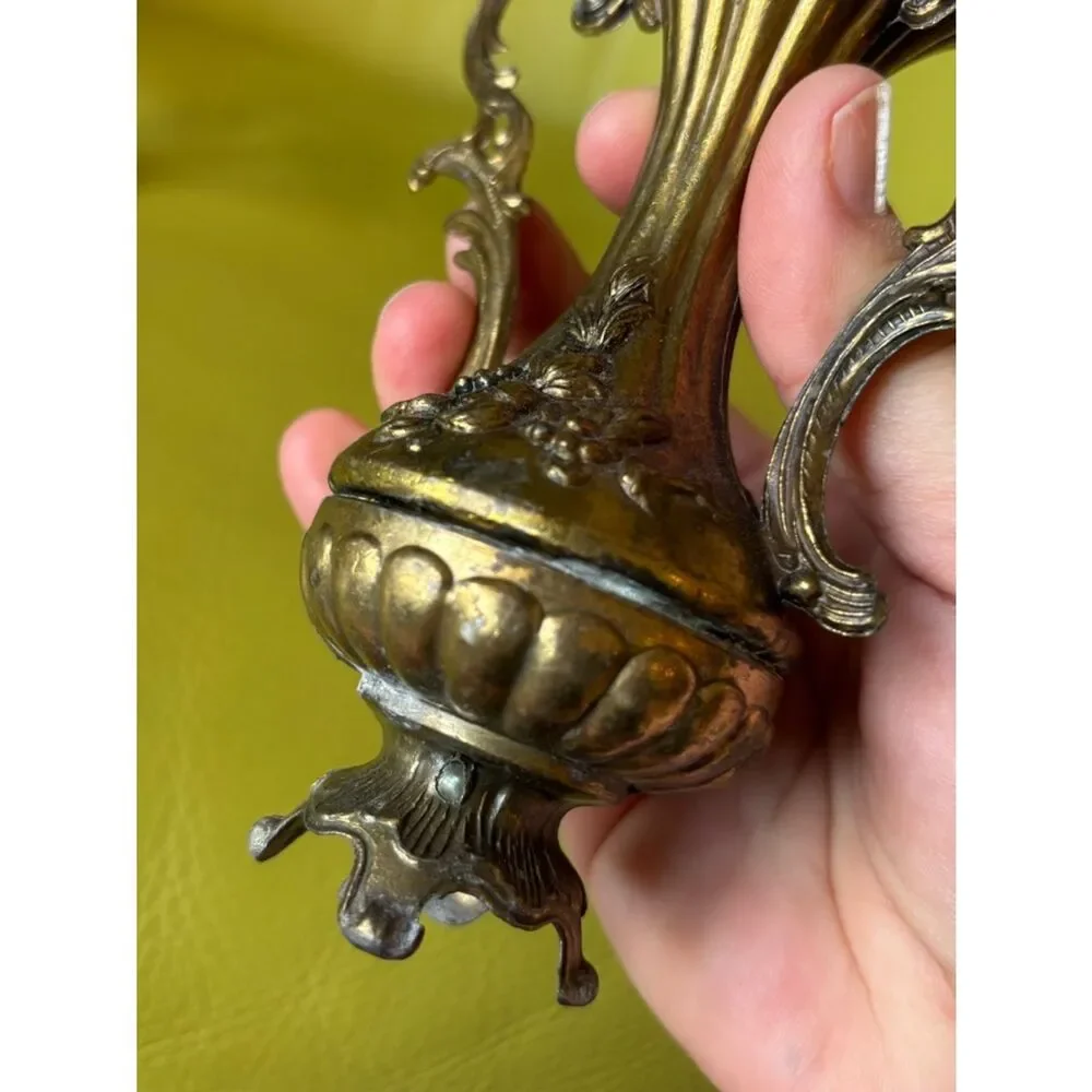 Vintage Brass Mini Vase Set Italy & India Ornate Floral Etched Bud Vases
